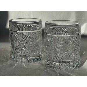 Oxford Crystal 2 PC Bohemia 24% Cut Crystal Double Old Fashioned Glass Polter